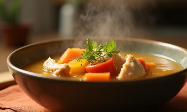Mangkok sup ayam hangat